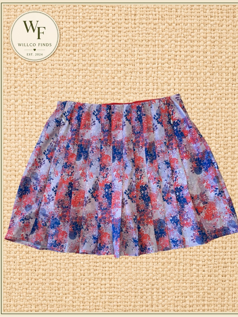 Kyodan Floral Pleated Mini Skirt - Red & Blue